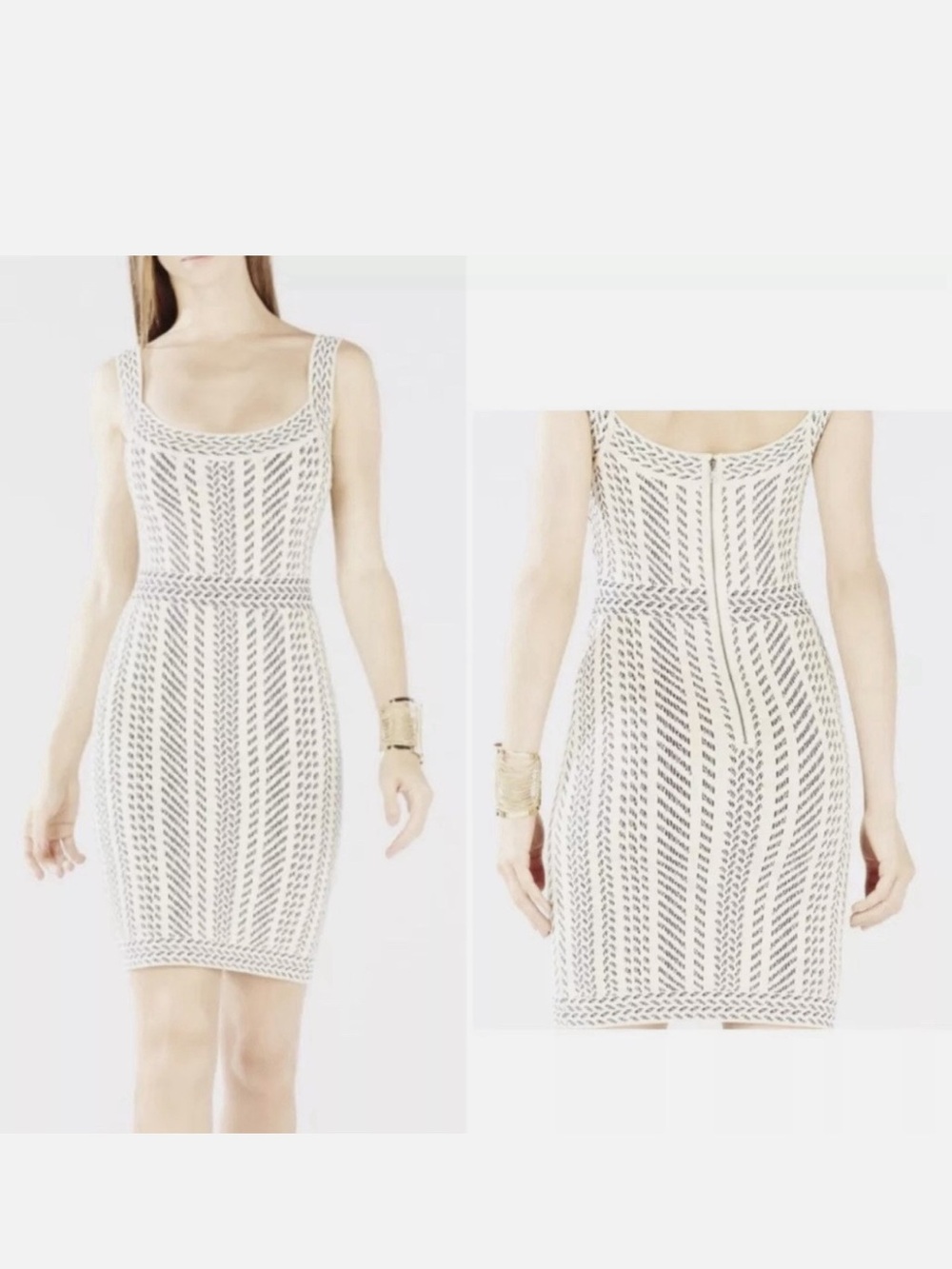 BCBGMaxAzria Navy and Cream Patterned Mini Dress